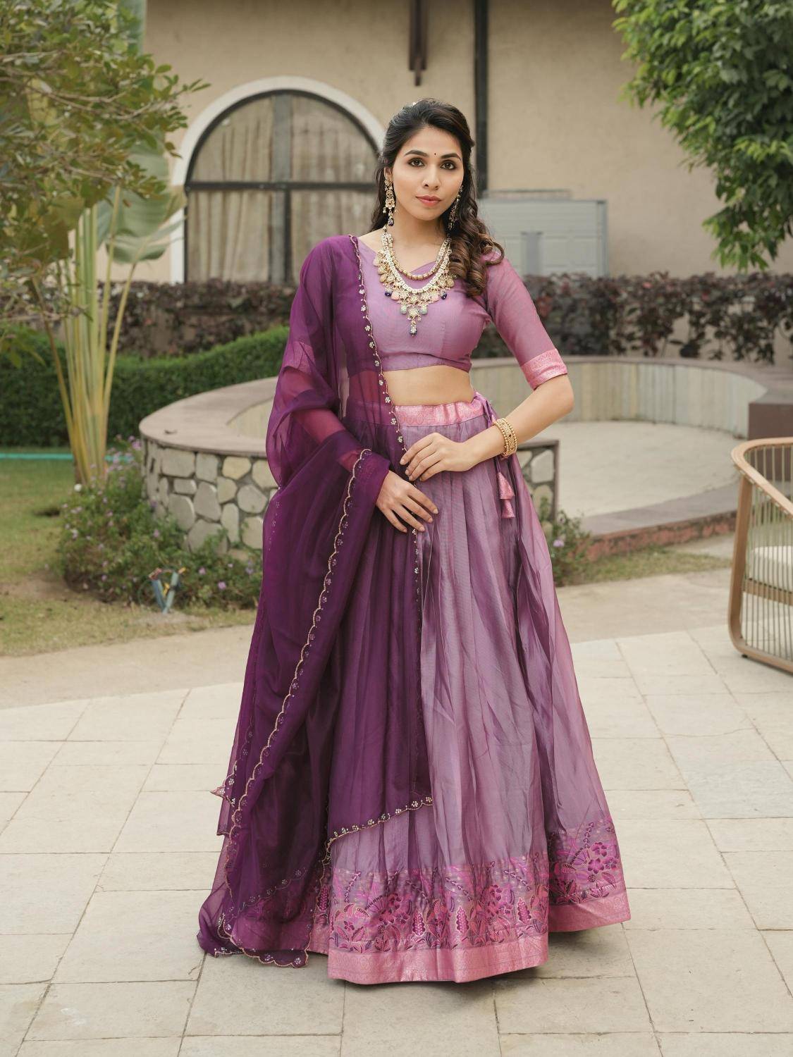 GRTN 8134 Shimmar WINE Heavy embroidered lehengha choli